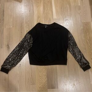 Karen Kane Black Top with Gold Sequin Sleeves Size M